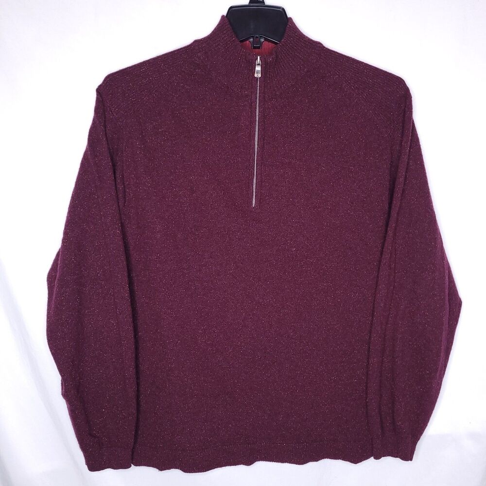 Tommy Bahama Wool Sweater Mens Large Burgundy 1/4 Zip